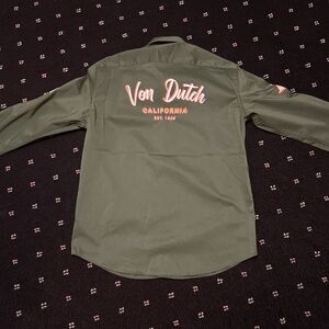 Von Dutch Olive Green Shirt with Pink Accents